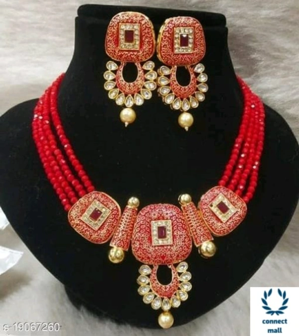 Blue Fancy Women Necklaces Set With Earrings For Marriage , Party - Adjustable, green, Brass